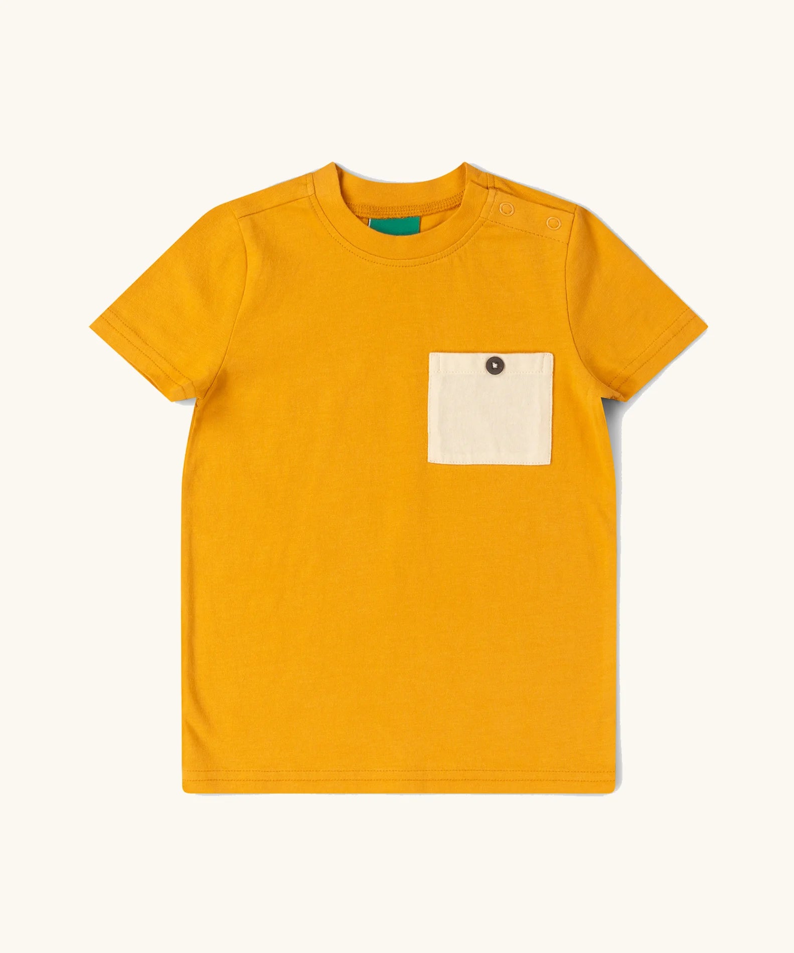 Little Green Radicals golden ochre yellow short sleeve essential short sleeve, organic cotton t-shirt. 
