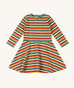 A Little Green Radicals Rainbow Striped Dress. This organic cotton children's dress is perfect for pairing with tights and a cosy knitted cardigan. Check out our extensive range of organic cotton kids clothes here at babipur. 