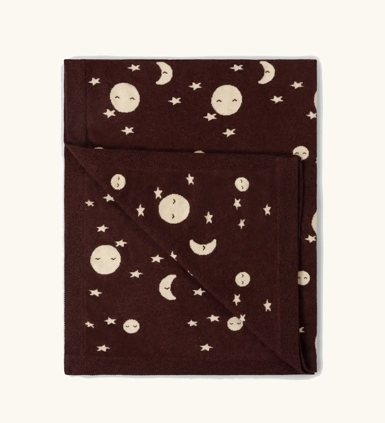 Little Green Radicals brown moon knitted organic cotton baby blanket.