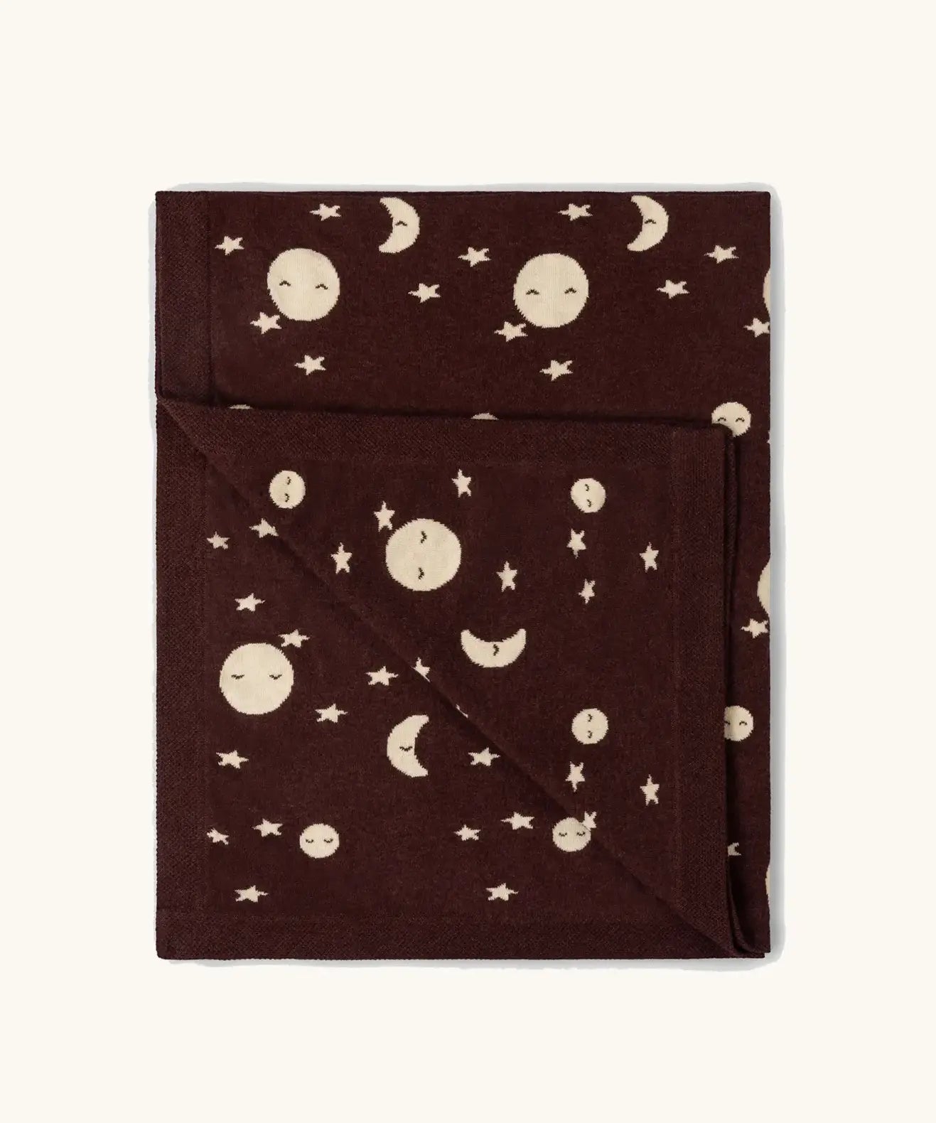 Little Green Radicals brown moon knitted organic cotton baby blanket.
