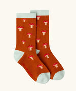 Mushroom pattern pair from the Little Green Radicals mushroom organic cotton socks 5 Pack.