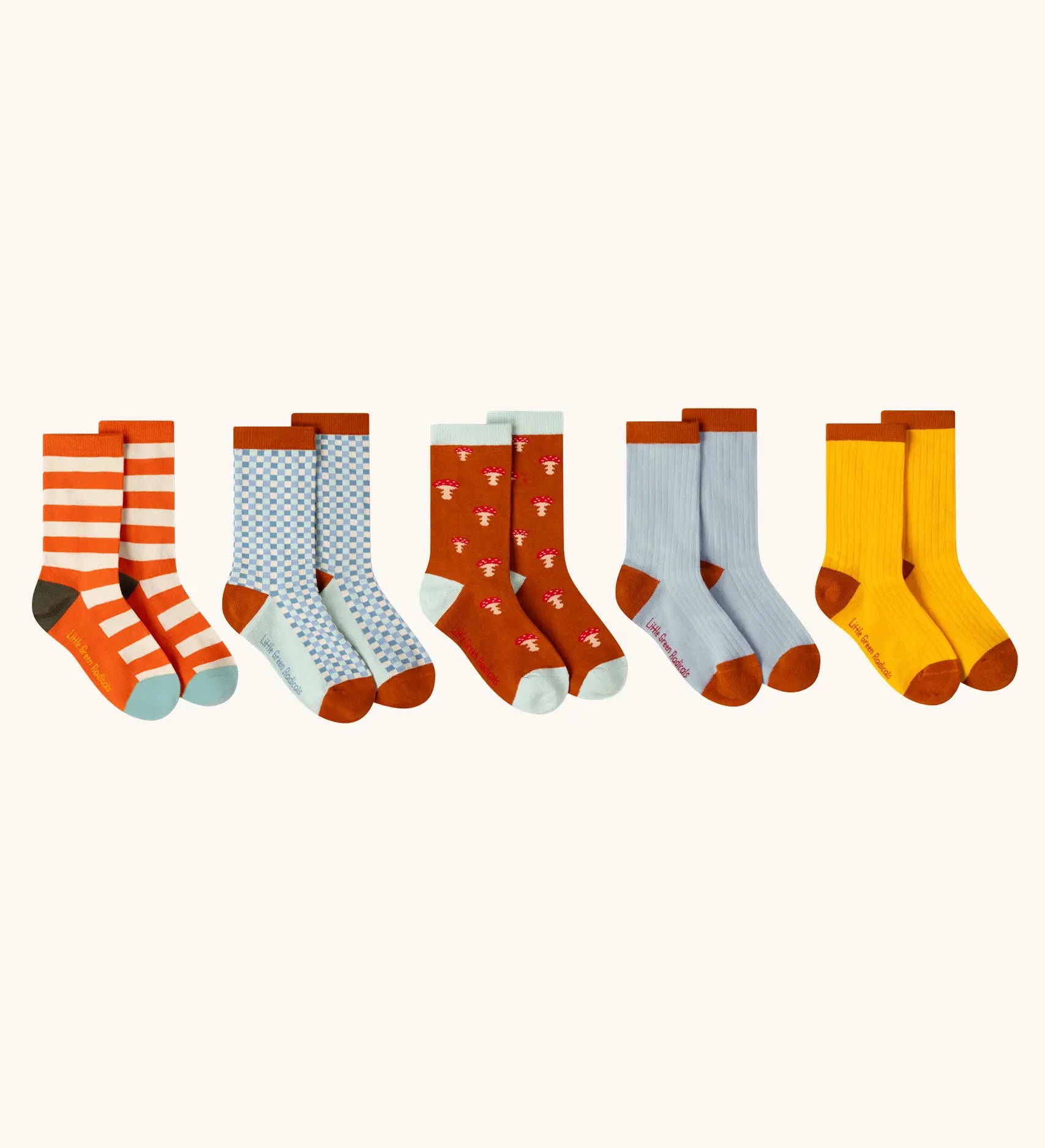 Little Green Radicals mushroom organic cotton socks 5 Pack.