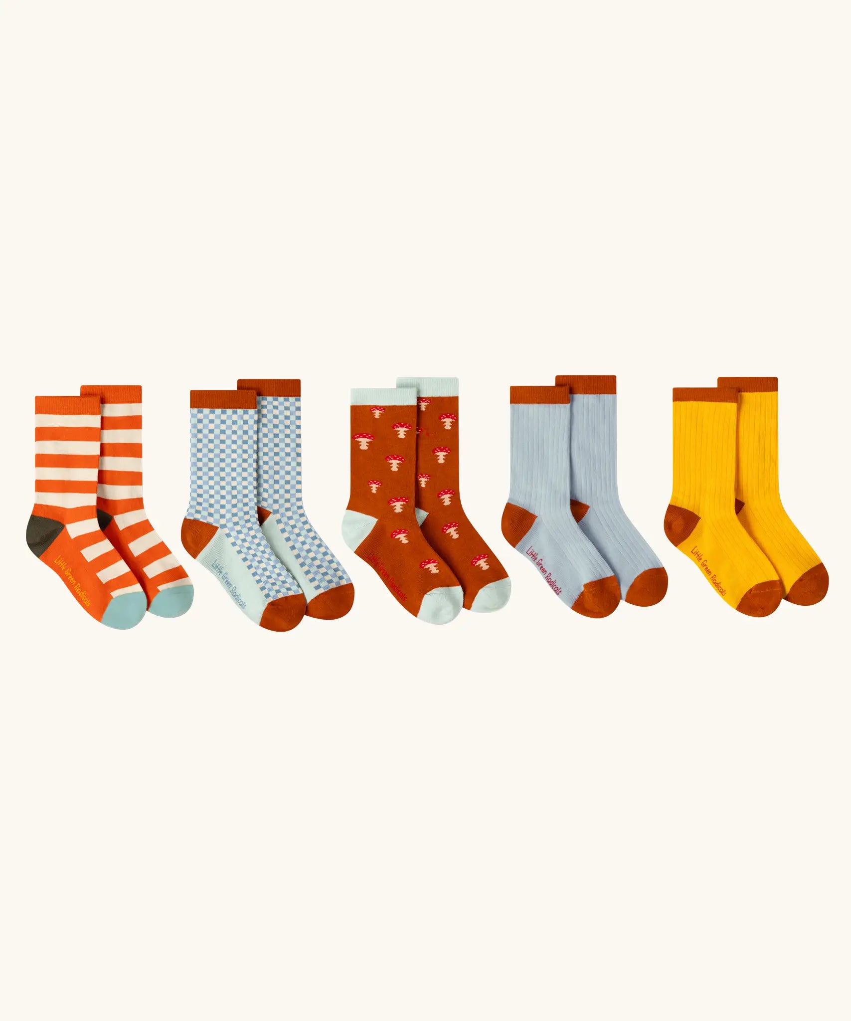 Little Green Radicals mushroom organic cotton socks 5 Pack.