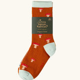 Little Green Radicals mushroom organic cotton socks 5 Pack in the card band packaging.