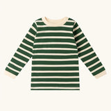 Little Green Radicals olive stripe organic cotton long sleeve top.