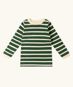 Little Green Radicals olive stripe organic cotton long sleeve top.