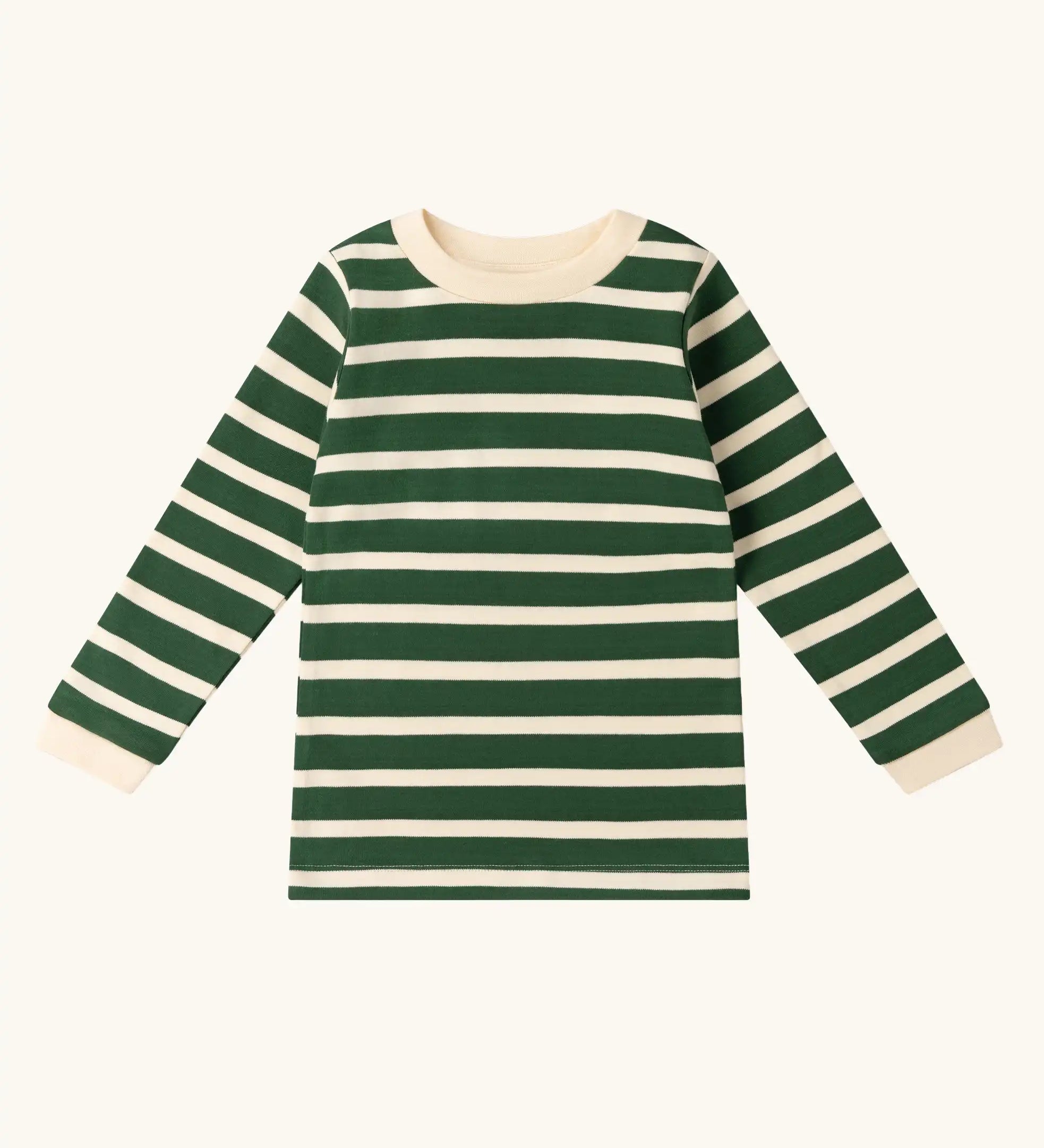 Little Green Radicals olive stripe organic cotton long sleeve top.