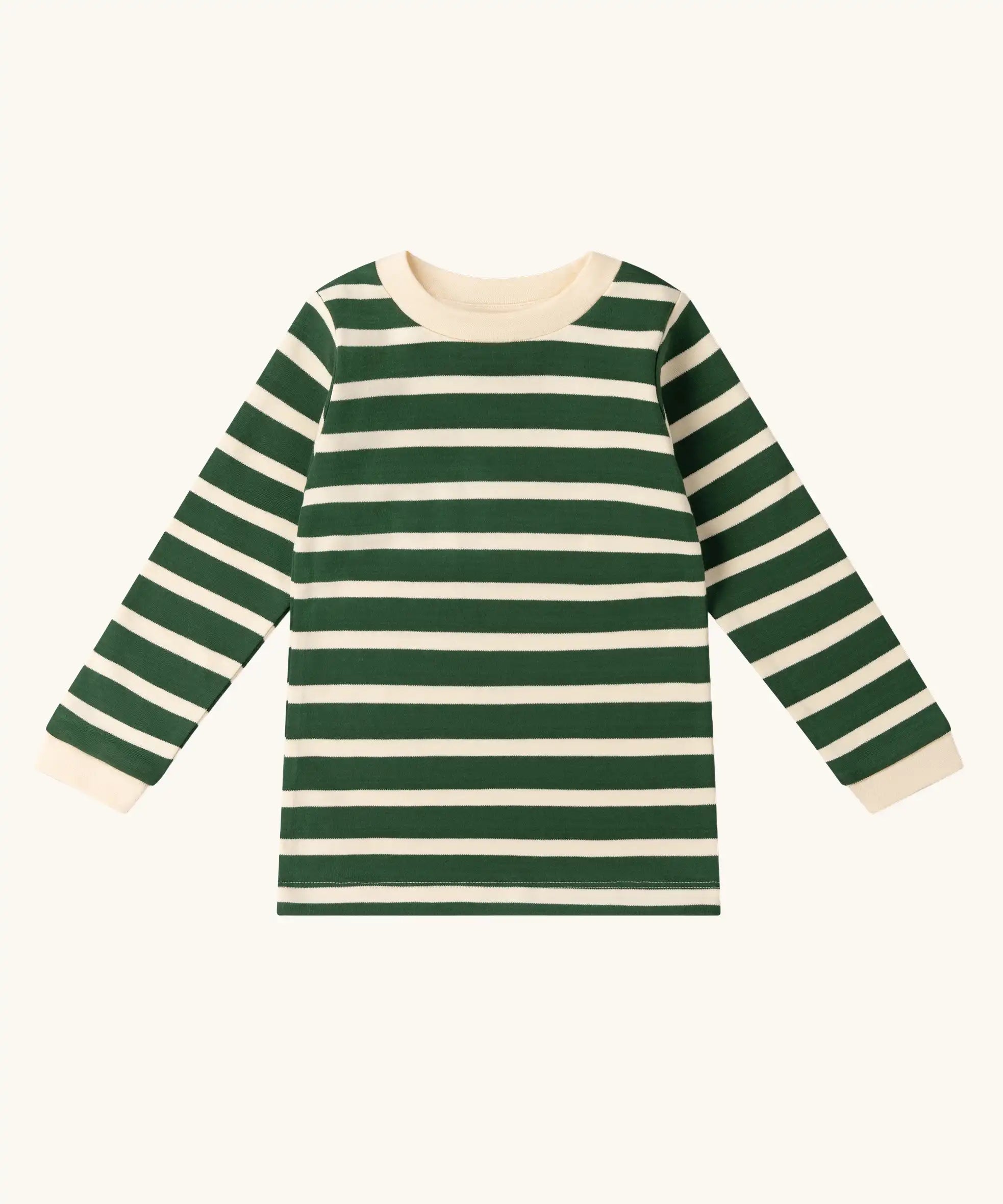 Little Green Radicals olive stripe organic cotton long sleeve top.