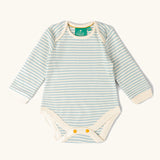Blue and white striped vest from the Little Green Radicals organic cotton long-sleeve baby bodysuits 2 pack.