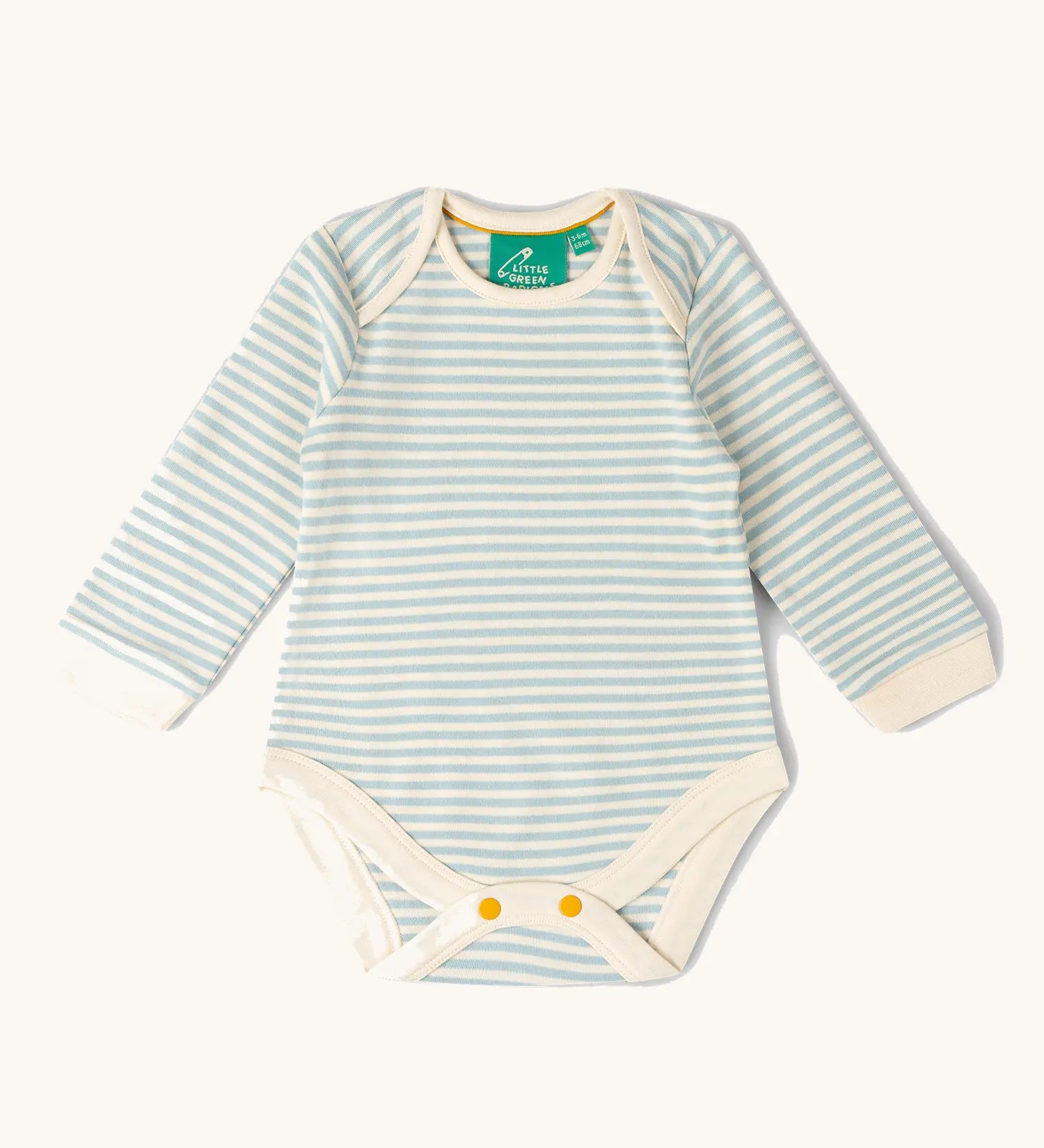 Blue and white striped vest from the Little Green Radicals organic cotton long-sleeve baby bodysuits 2 pack.
