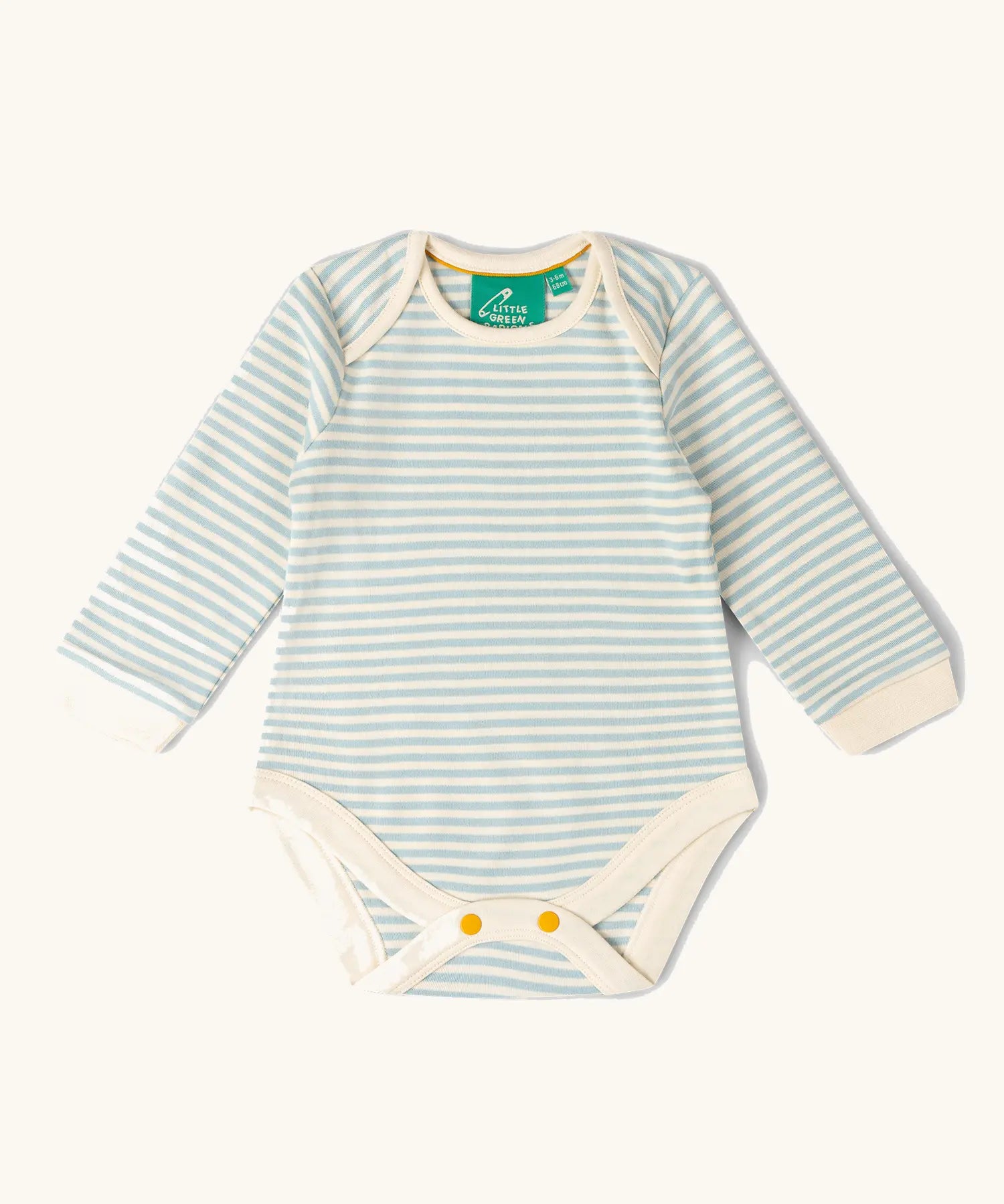 Blue and white striped vest from the Little Green Radicals organic cotton long-sleeve baby bodysuits 2 pack.