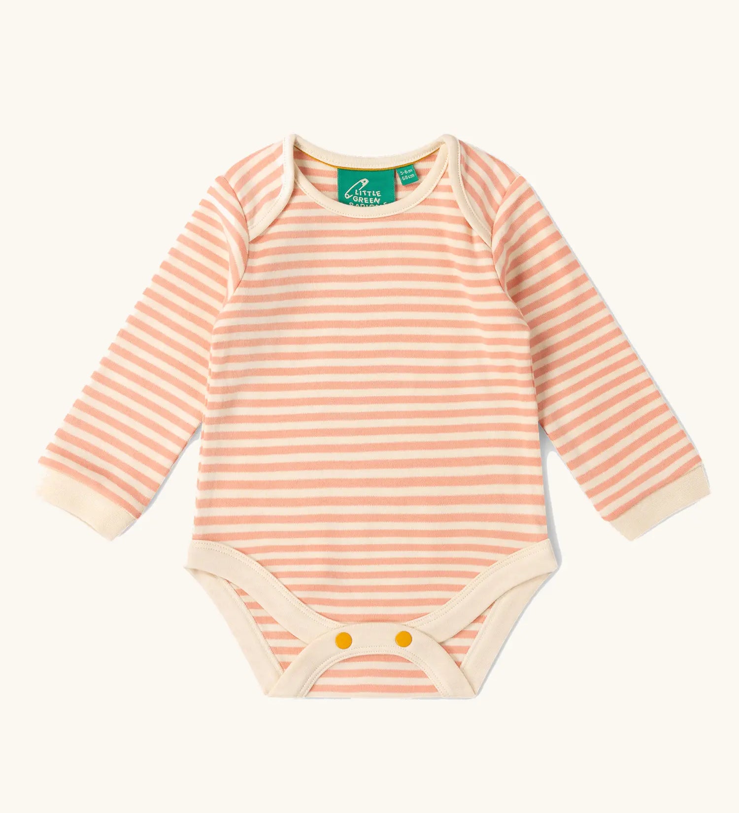 Pink and white striped vest from the Little Green Radicals organic cotton long-sleeve baby bodysuits 2 Pack.