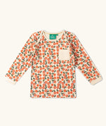 Long sleeved top from the Little Green Radicals organic cotton top and jogger playset with pink petals flowers design.