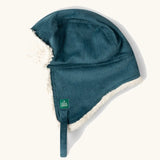 Little Green Radicals organic cotton sherpa-lined trapper hat in blue.