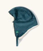 Little Green Radicals organic cotton sherpa-lined trapper hat in blue.
