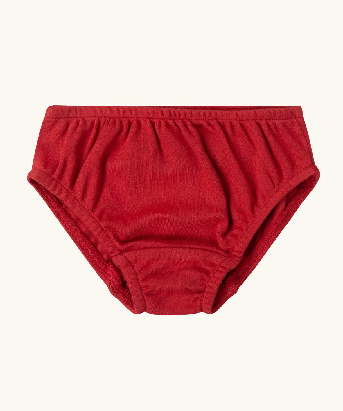 Red briefs from the Little Green Radicals organic cotton underwear in a 3 pack. Brief style pants.
