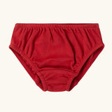 Red briefs from the Little Green Radicals organic cotton underwear in a 3 pack. Brief style pants.