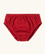 Red briefs from the Little Green Radicals organic cotton underwear in a 3 pack. Brief style pants.