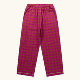 Trousers from the Little Green Radicals organic cotton berry check adult classic pyjamas.