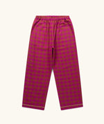 Trousers from the Little Green Radicals organic cotton berry check adult classic pyjamas.