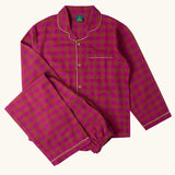 Little Green Radicals organic cotton berry check adult classic pyjamas.