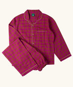 Little Green Radicals organic cotton berry check adult classic pyjamas.