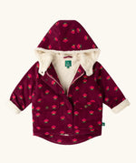 Little Green Radicals pink flowers pattern purple organic cotton sherpa toasty coat.