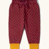 Little Green Radicals autumn polkadot cosy cotton knee patch joggers.