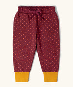 Little Green Radicals autumn polkadot cosy cotton knee patch joggers.