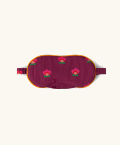 Little Green Radicals pink flowers organic cotton adult eye mask in purple. 