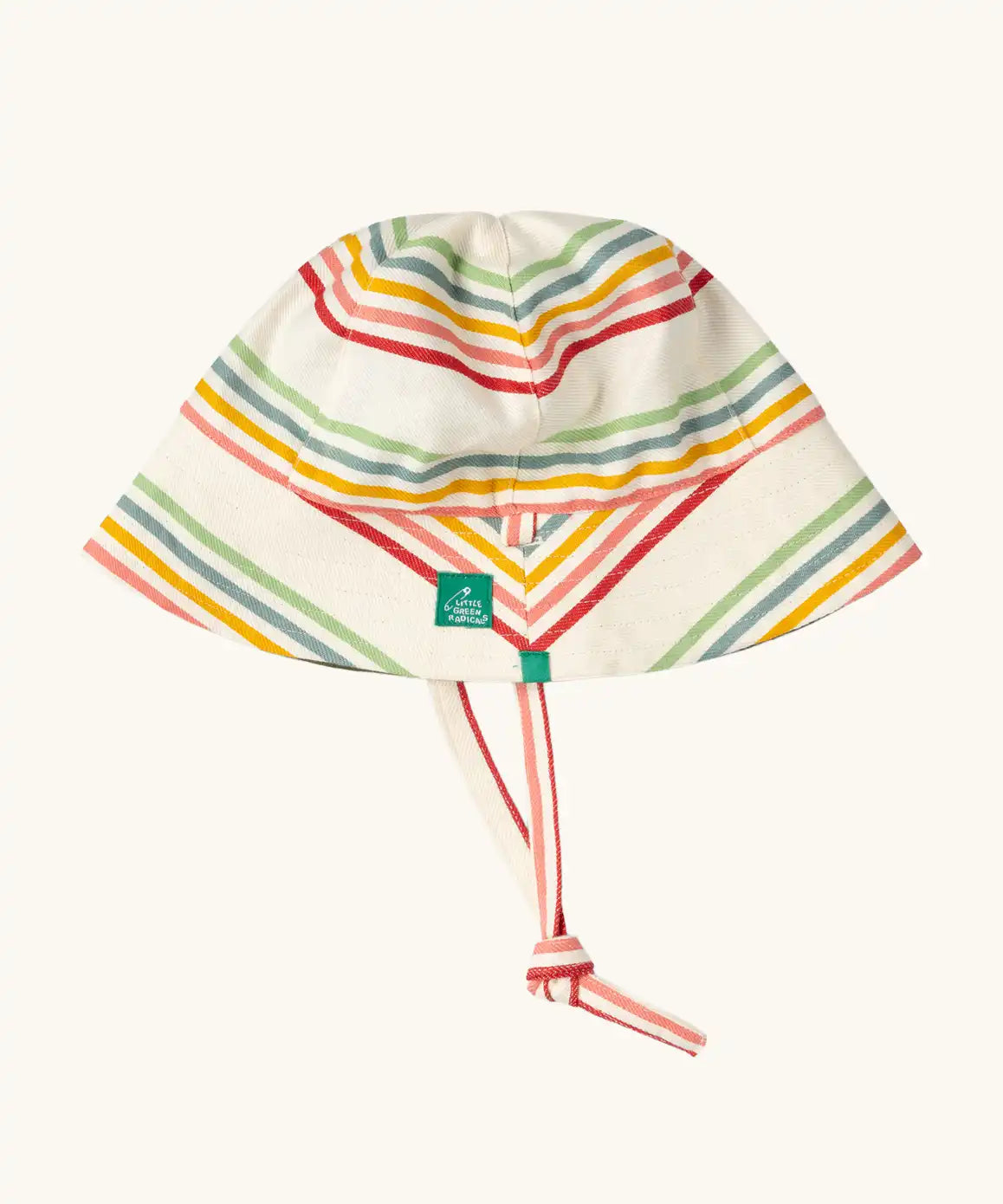 Little Green Radicals cream rainbow stripe reversible organic cotton children's sun hat. 