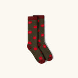Apple print socks from the Little Green Radicals red apple organic cotton boot socks in a 2 pack. 