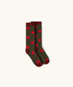 Apple print socks from the Little Green Radicals red apple organic cotton boot socks in a 2 pack. 