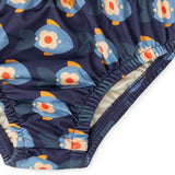 Close up of the elasticated legs on the Little Green Radicals blue Little Fish Reusable Swimming Nappy.