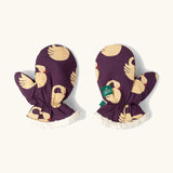 Little Green Radicals organic cotton sleeping swans print sherpa fleece lined purple mittens