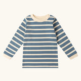 Little Green Radicals soft blue stripe organic cotton long sleeve top.
