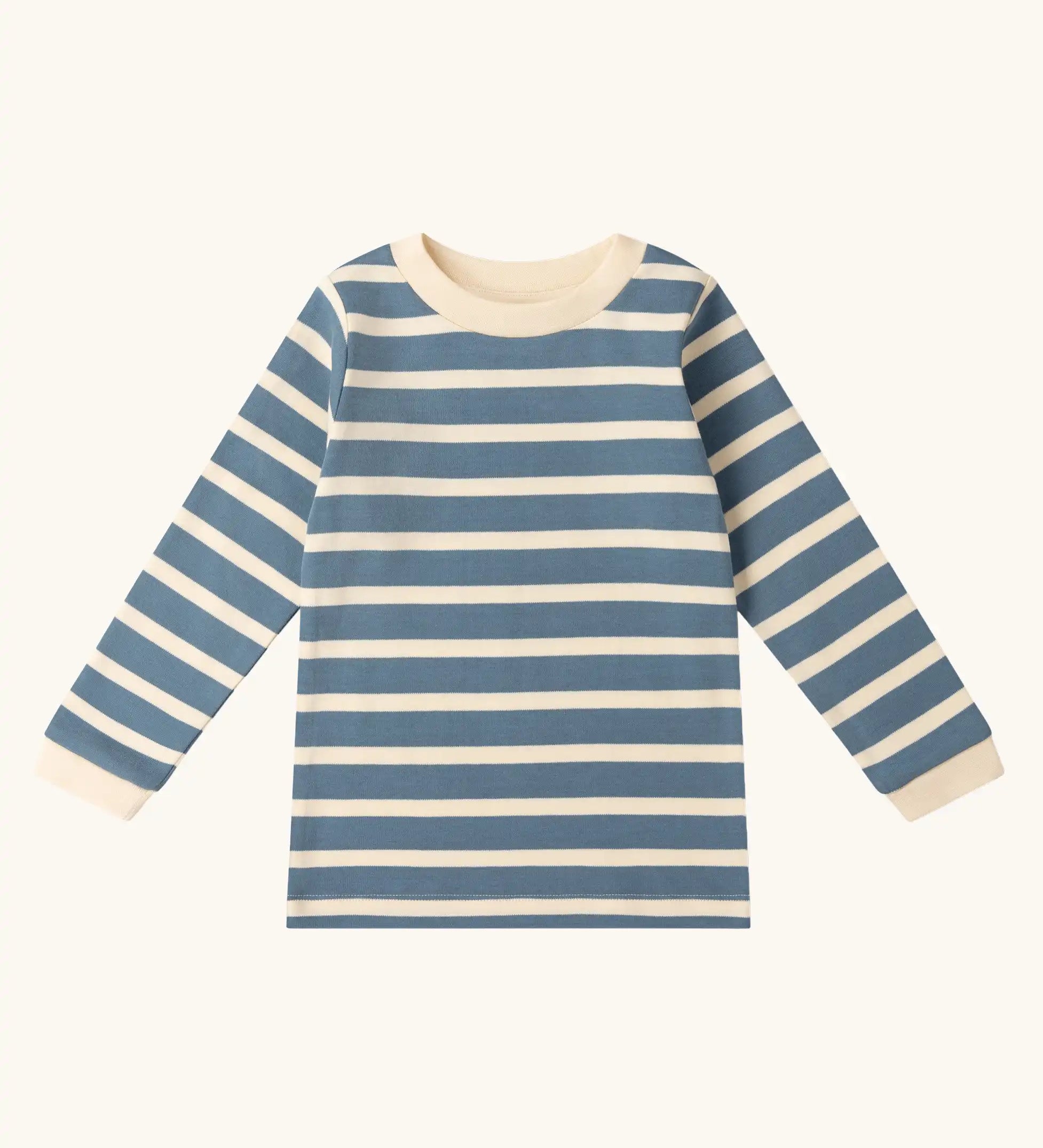 Little Green Radicals soft blue stripe organic cotton long sleeve top.