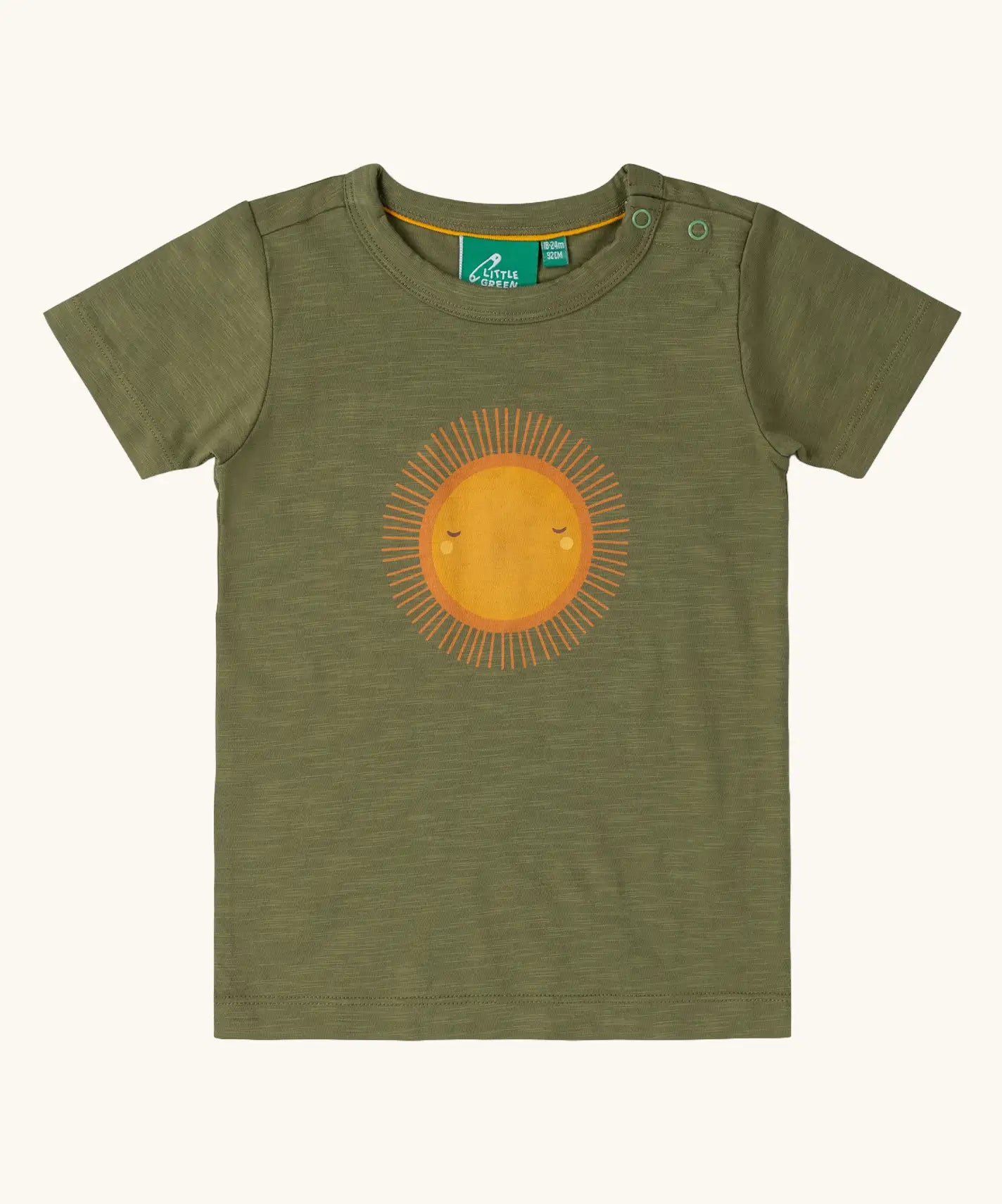 Little Green Radicals Summer rays sunshine short sleeve green popper organic-cotton t-shirt.
