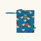 Little Green Radicals sun birds print blue recycled waterproof wet bag with zip closure and hanging loop.