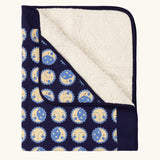 Little Green Radicals sun folk navy organic cotton sherpa hooded baby blanket .