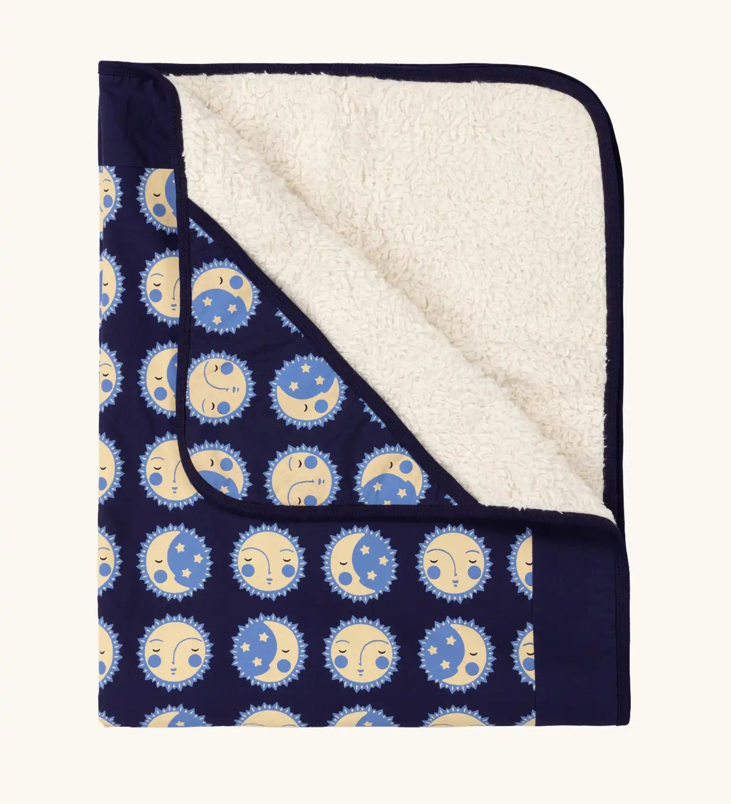 Little Green Radicals sun folk navy organic cotton sherpa hooded baby blanket .