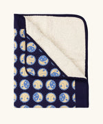 Little Green Radicals sun folk navy organic cotton sherpa hooded baby blanket .