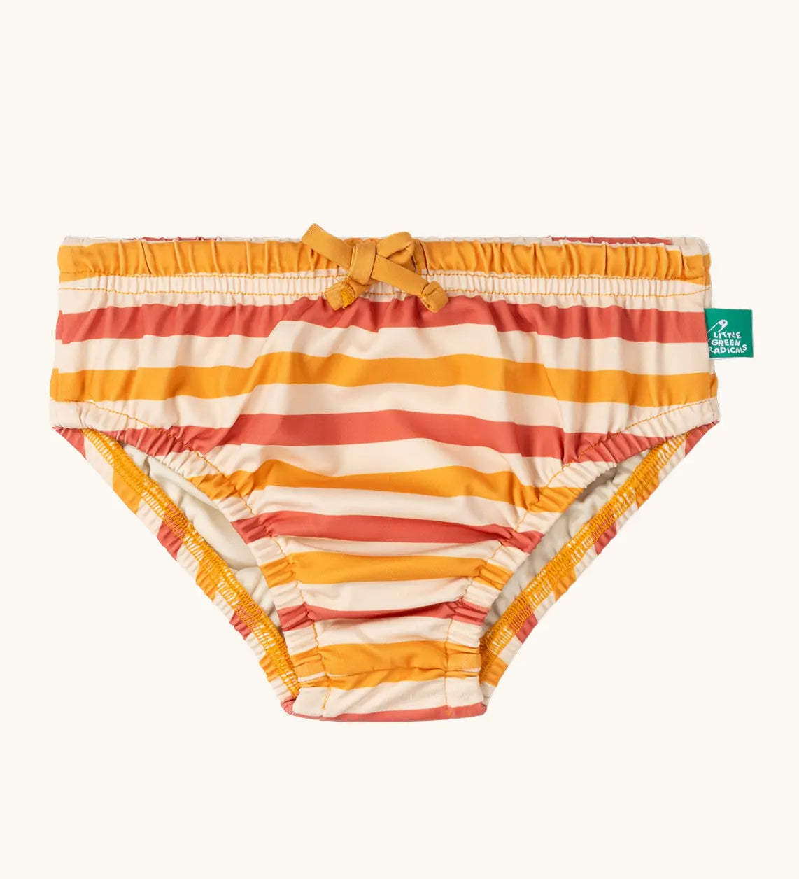 Little Green Radicals Sorbet Striped Reusable Swimming Nappy. Cream, Red and yellow stripes.