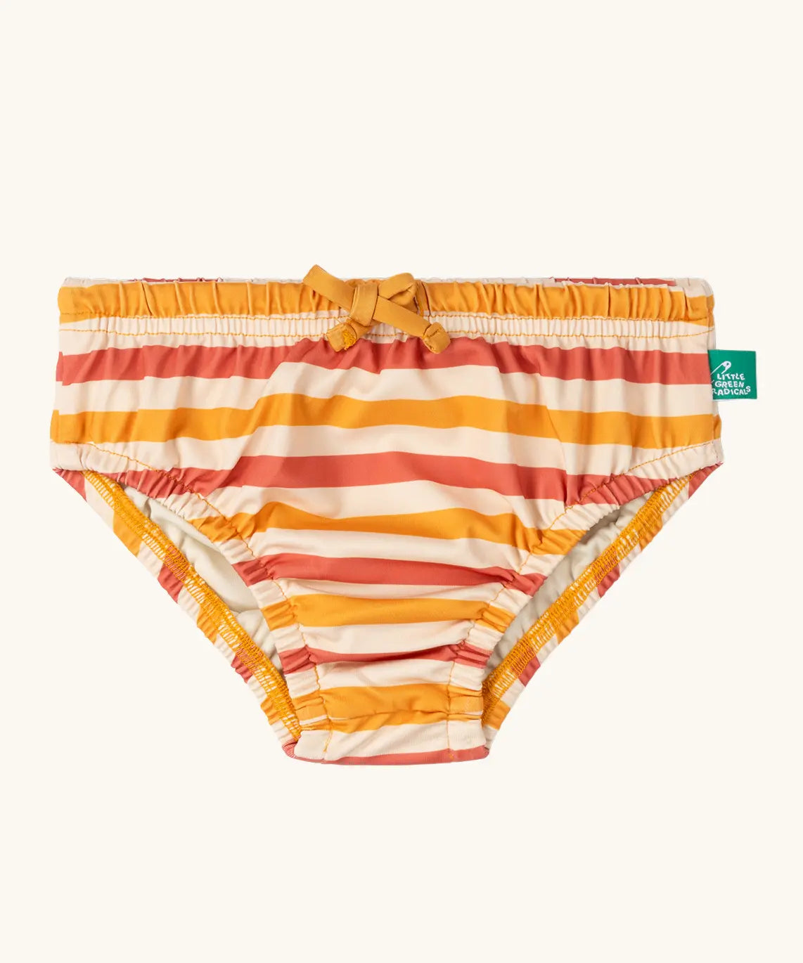 Little Green Radicals Sorbet Striped Reusable Swimming Nappy. Cream, Red and yellow stripes.