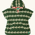 Little Green Radicals swimming fish organic cotton hooded towel poncho. Cream fish pattern on a green background.