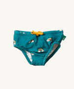 Little Green Radicals Teal Rainbows UPF 50+ Recycled Reusable Swim Nappy.