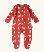 Little Green Radicals organic cotton babygrow in pink with an all over unicorns print. 