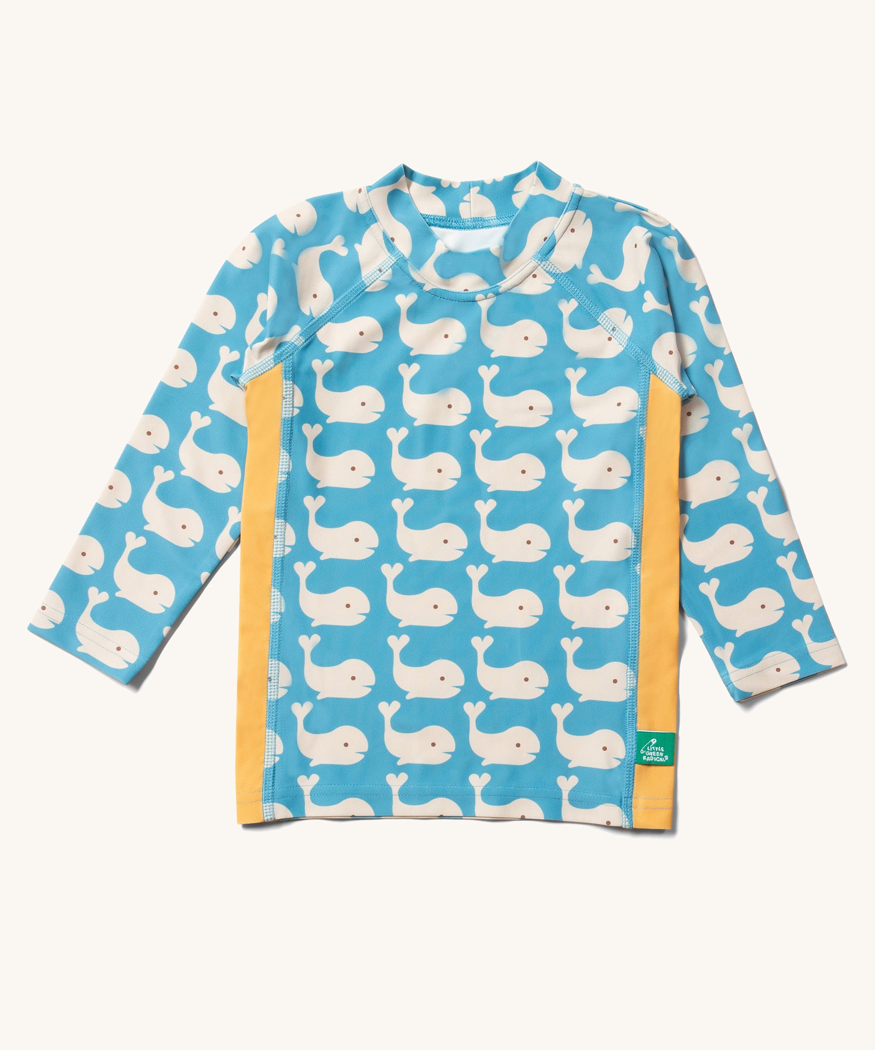 Little Green Radicals Children's Blue Whales design UPF 50+ Sunsafe Long Sleeve Rash Vest