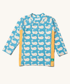 Little Green Radicals Children's Blue Whales design UPF 50+ Sunsafe Long Sleeve Rash Vest
