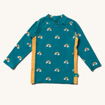 Little Green Radicals Child's Teal Rainbows UPF 50+ Sunsafe Long Sleeve Rash Vest